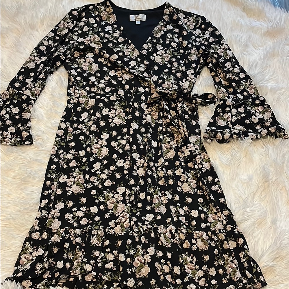Floral Black Wrap Dress